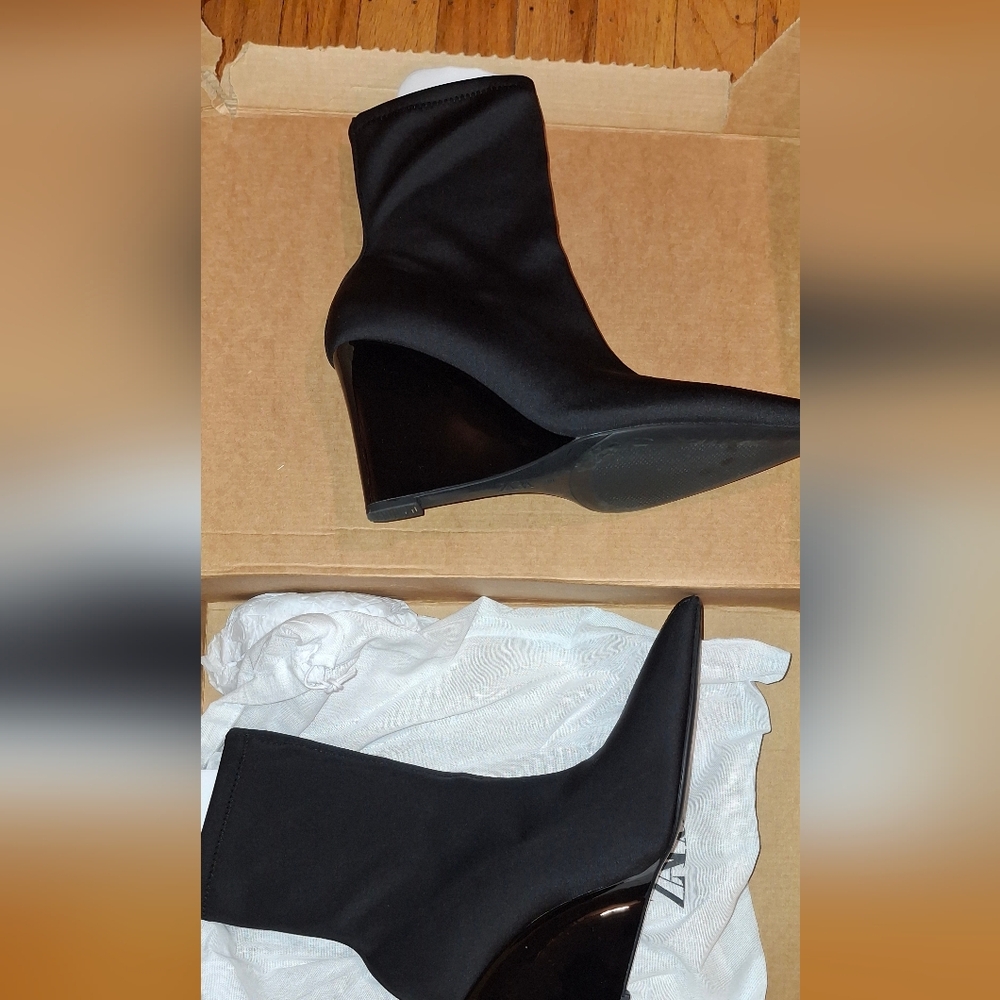 Zara Black Wedge Heel Women's Ankle Boots